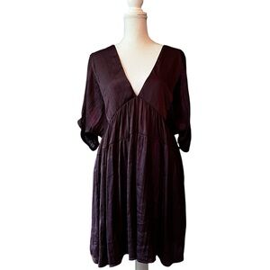 Free People Deep Purple Midi Dress Size Medium V-neck